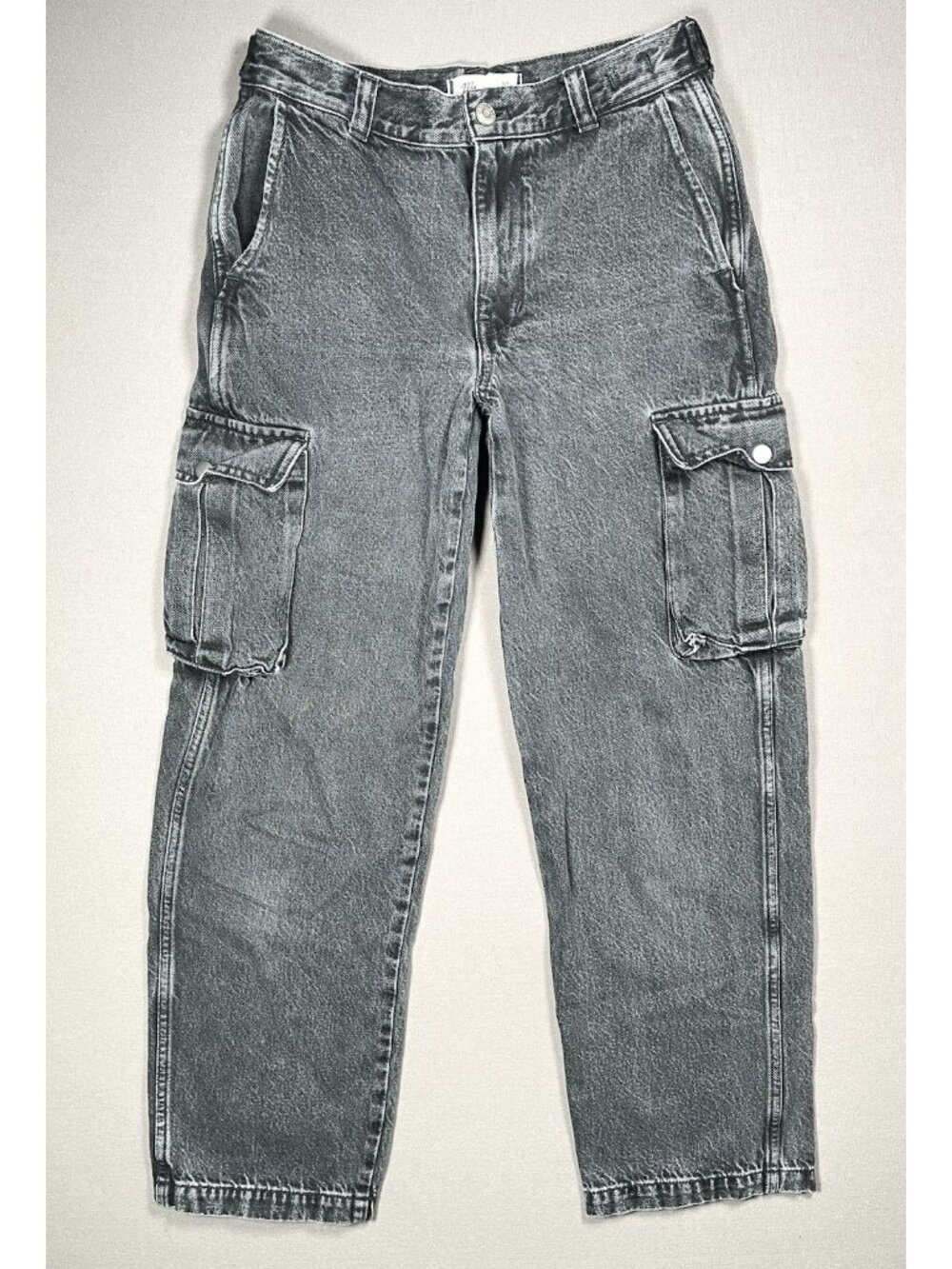 Madewell Low Slung Cargo Black Faded Straight Denim Jeans - 24 X 29